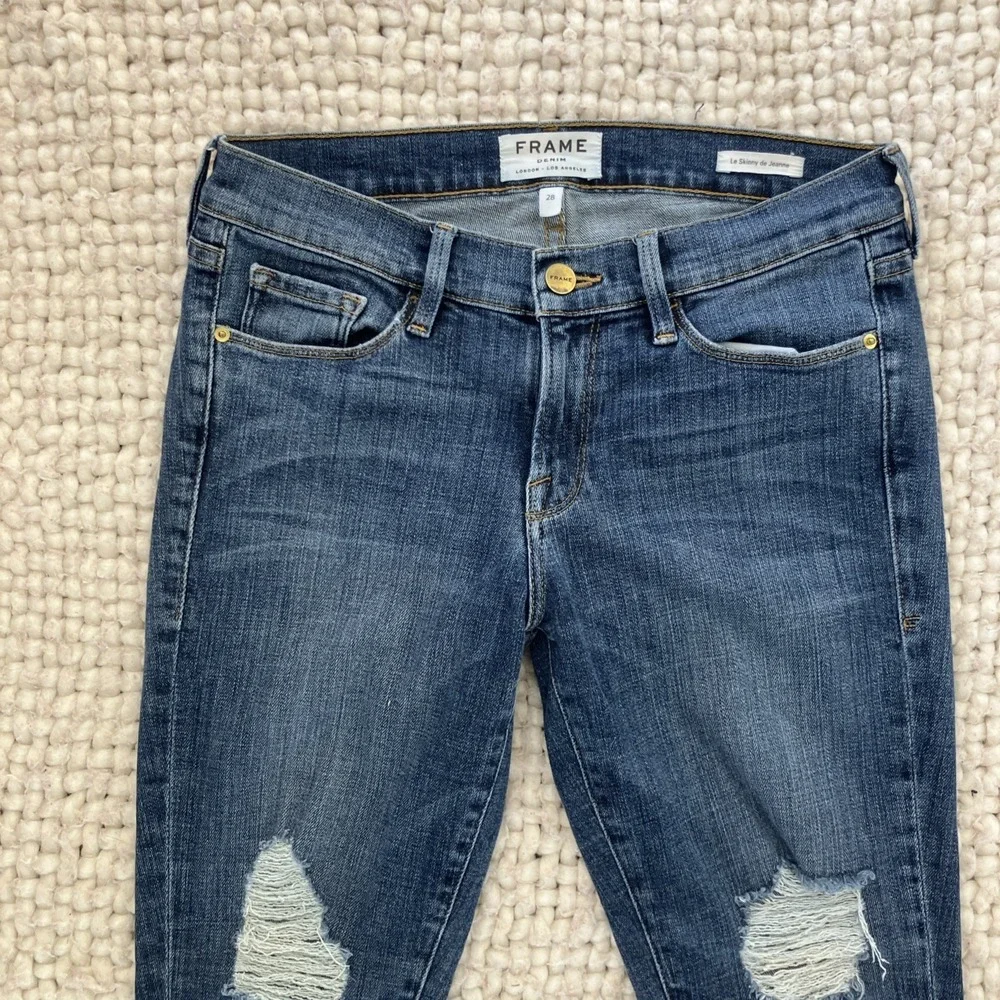 FRAME Size 28 Le Skinny de Jeanne Dark Wash Mid Rise Denim Ankle Jean - Picture 3 of 11
